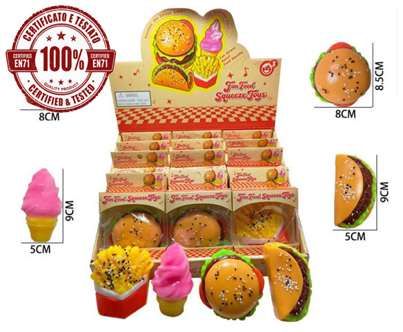 SQUISHY FAST FOOD (TPR) 9cm In Busta In espo da 12pz…x18…x288